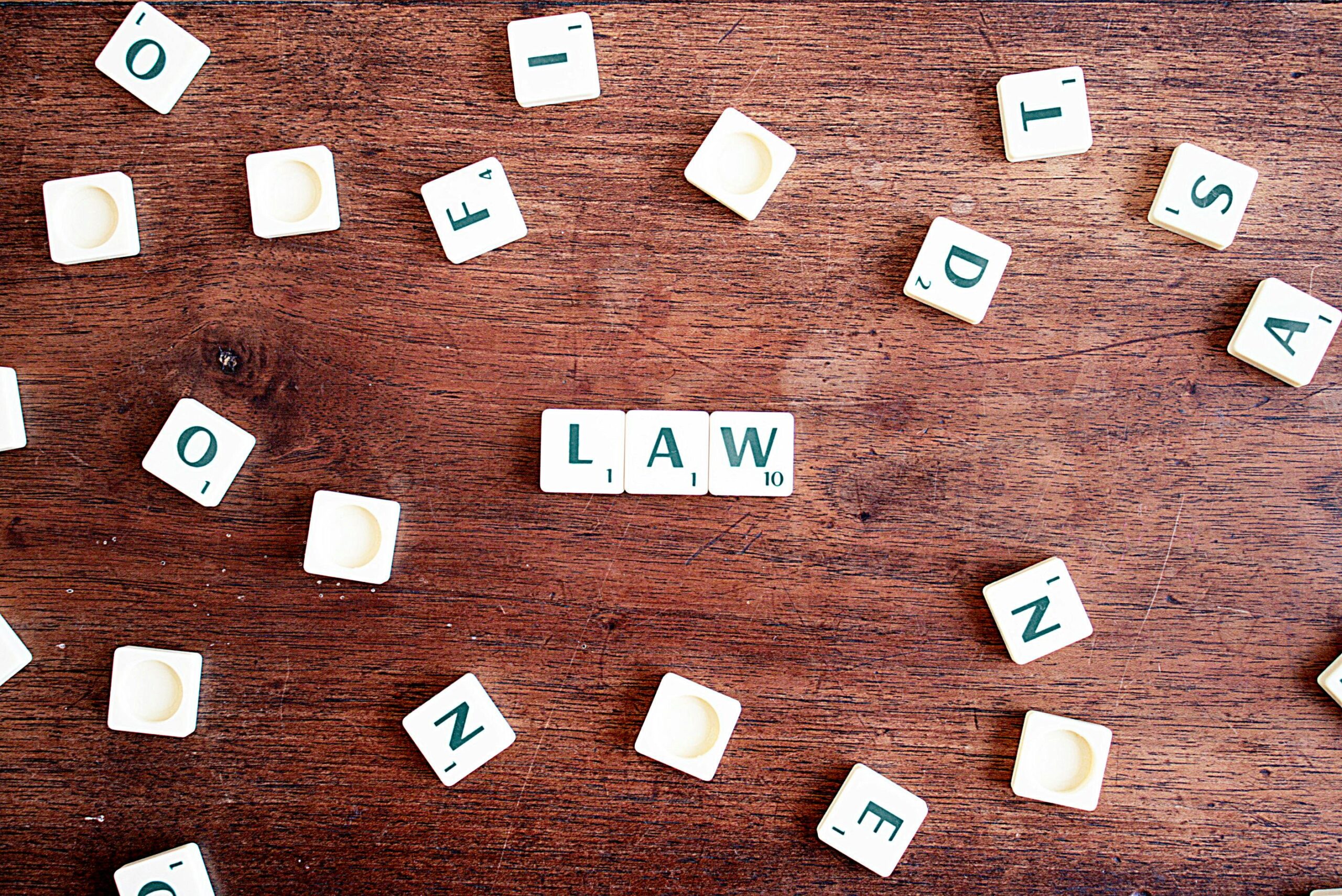 "Law" spelled out in Scrabble pieces